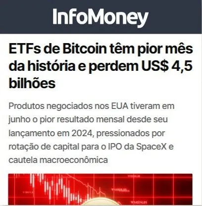 InfoMoney: ETFs de Bitcoin têm pior mês da história e perdem US$ 4,5 bilhões