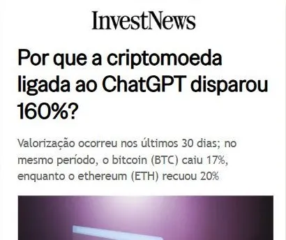 InvestNews: Por que a criptomoeda ligada ao ChatGPT disparou 160%?